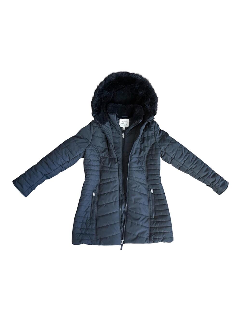 Maralyn & Me Women’s Black Puffer Coat Faux Fur Hood Jacket Size L